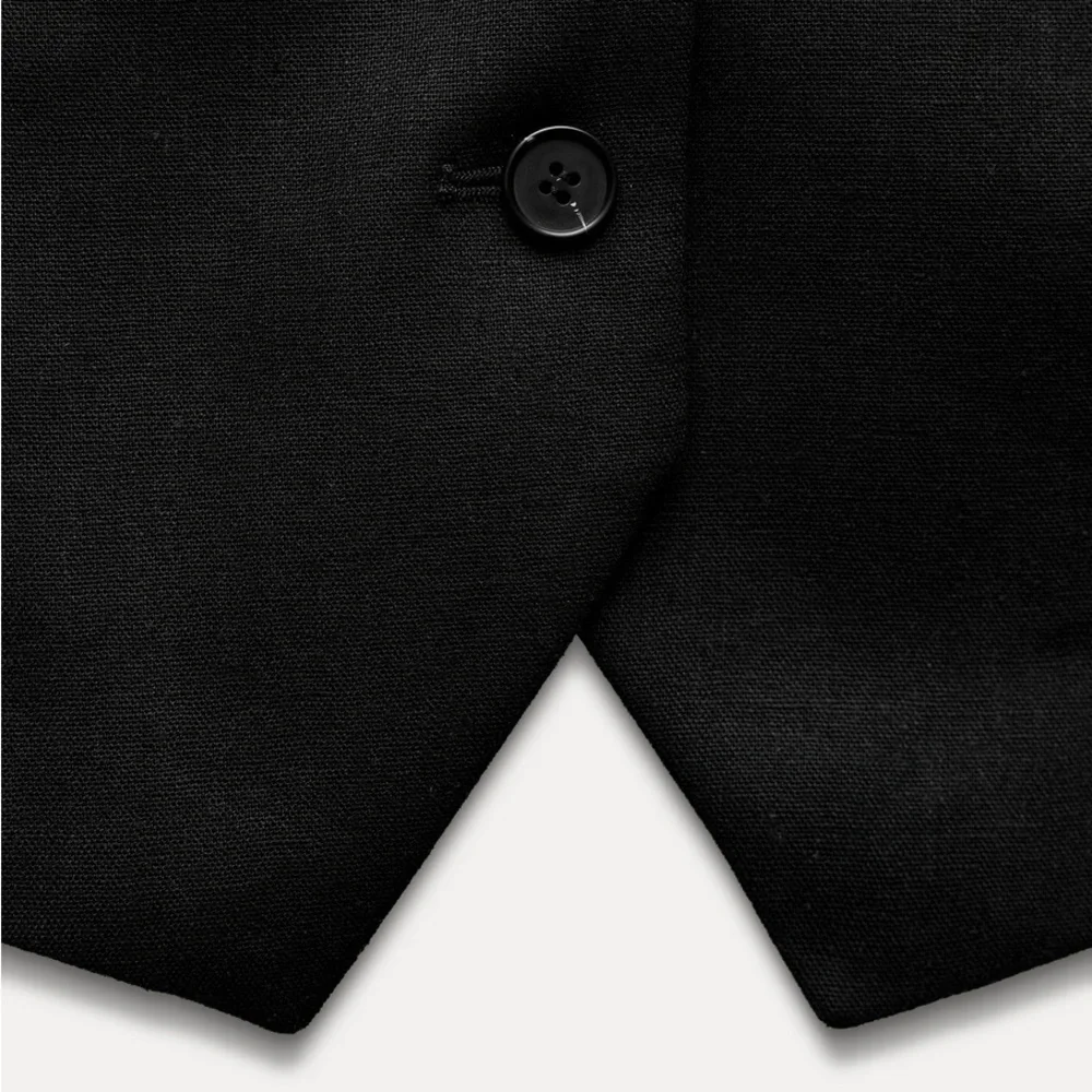 Zara Tailored Linen Blend Vest Waistcoat‎ In Black Size XL
